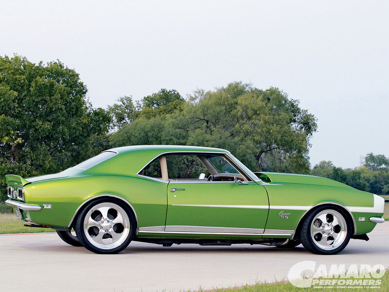 Green Classic Car — Calm, Afternoon, Photograph, Trees, Road