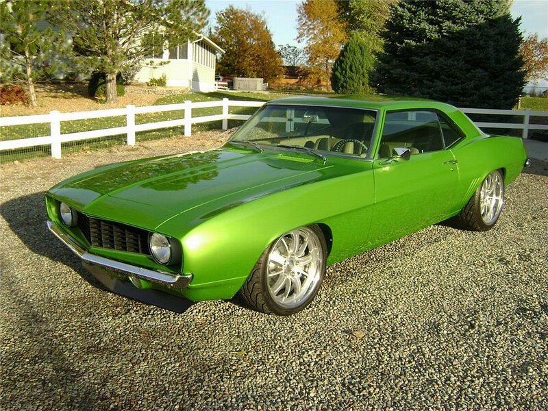 Green Classic Car — Calm, Autumn, Photograph, White Fence