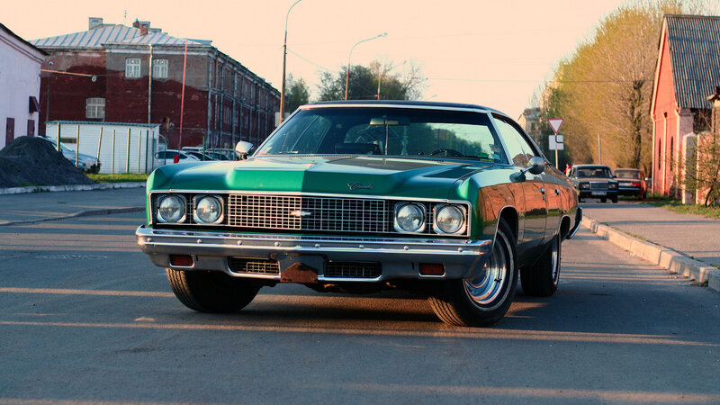 Green Classic Car — Calm, Sunset, Photograph