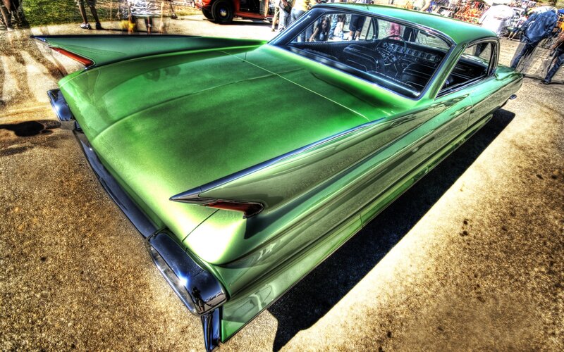 Green Classic Car — Dramatic, Afternoon, Photograph, People