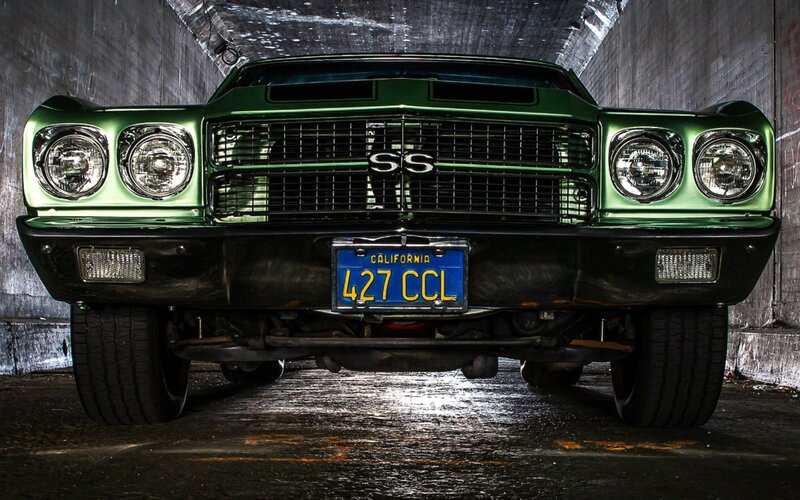 Green Classic Car — Dramatic, Night, Photograph