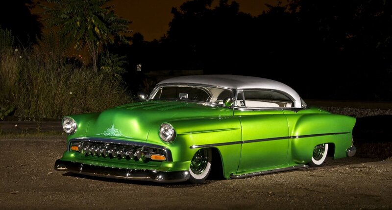 Green Classic Car — Dramatic, Night