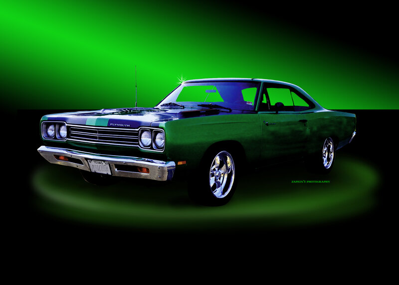 Green Classic Car — Dramatic, Photograph, Antenna