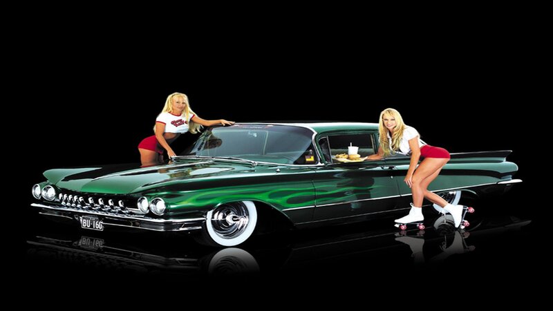 Green Classic Car — Dramatic, Photograph, Women
