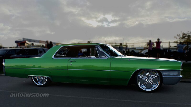 Green Classic Car — Dramatic, Sunset, Photograph, People
