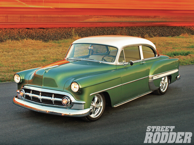 Green Classic Car — Dramatic, Sunset, Photograph