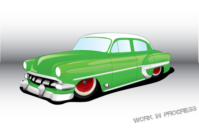 Green Classic Car — Neutral, Digital Art