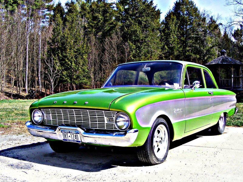 Green Classic Car — Serene, Afternoon, Photograph, Trees, Gazebo
