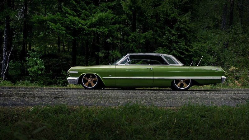 Green Classic Car — Serene, Photograph, Forest, Road