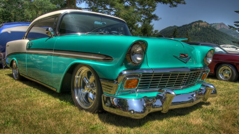 Green Classic Car — Teal, Outdoor, Afternoon