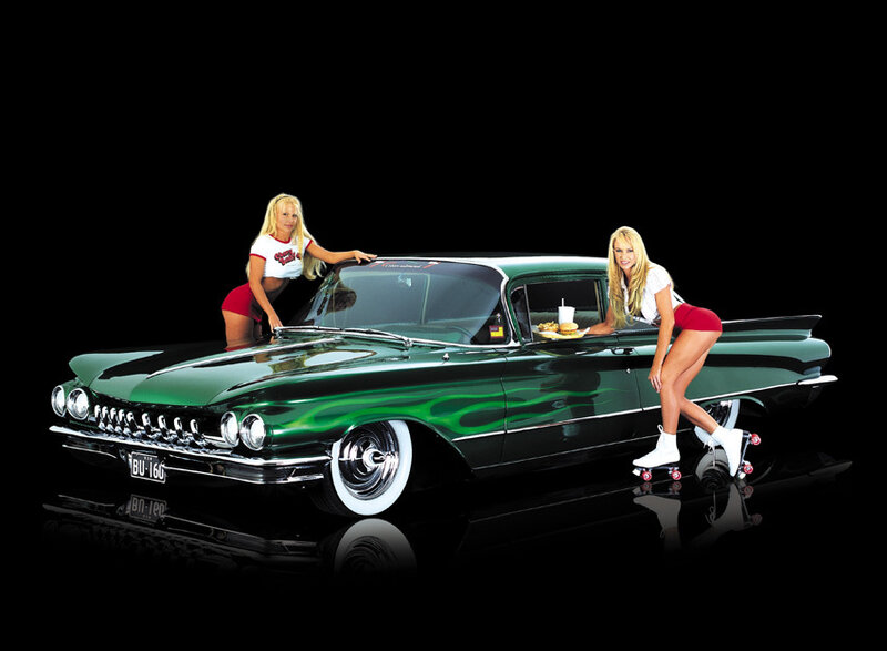 Green Classic Car with Women