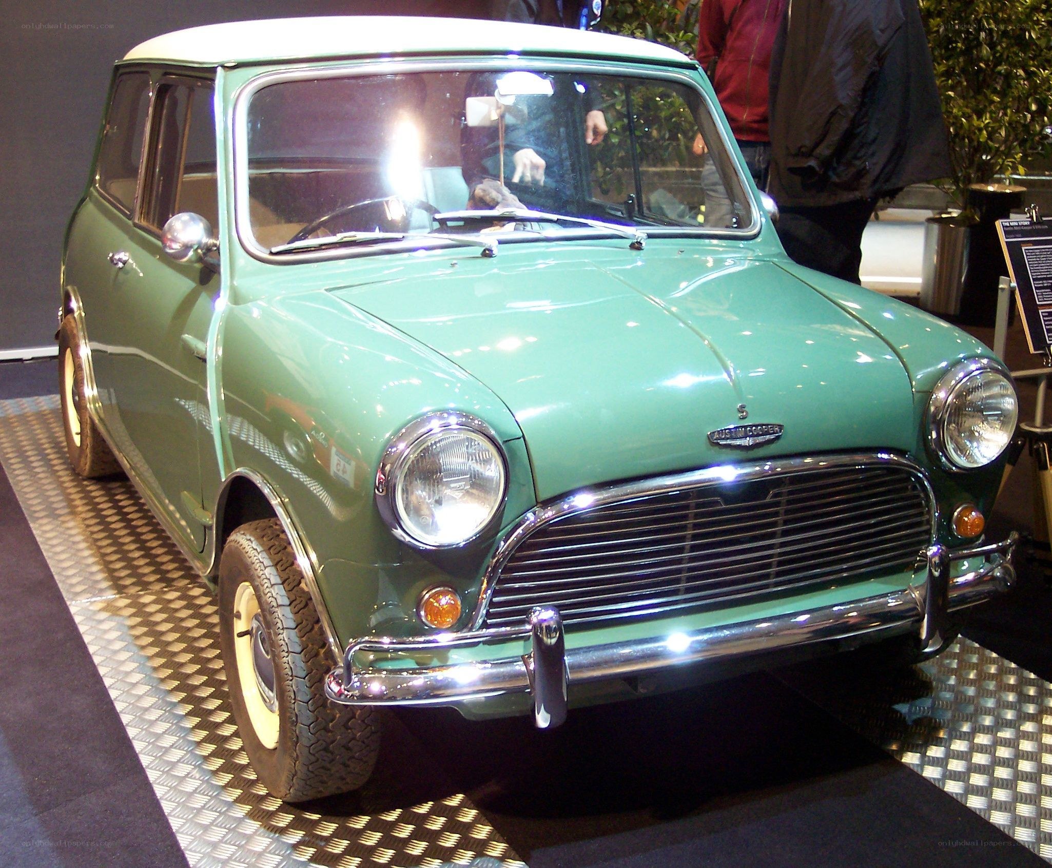 Green classic Mini Cooper car