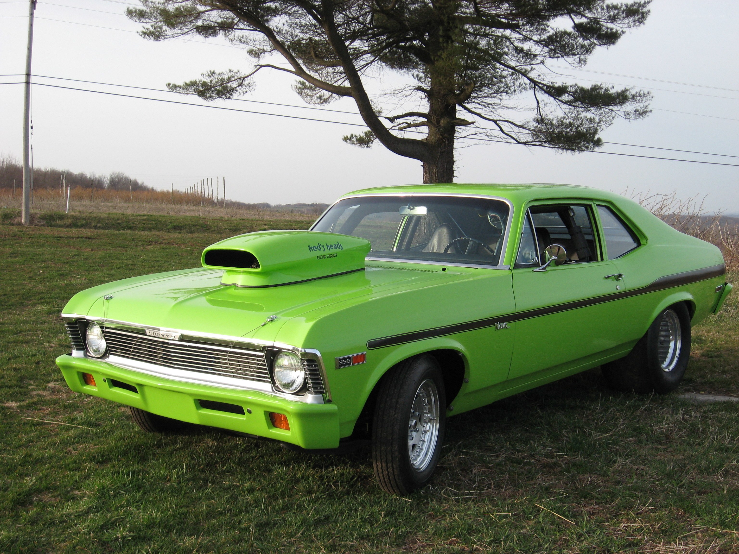 green classic muscle car