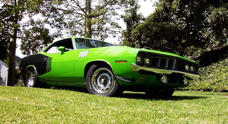 green classic muscle car