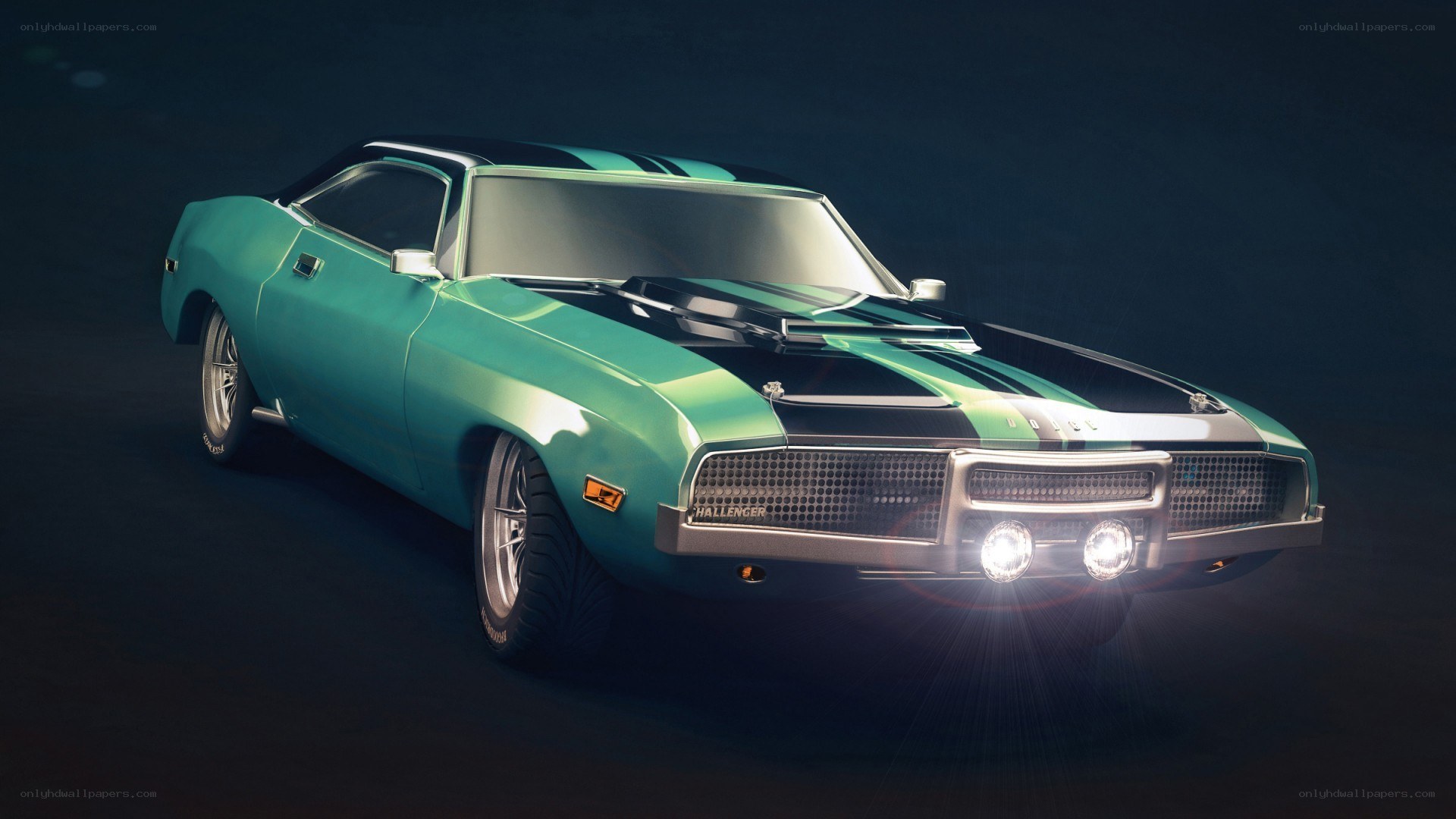 green classic muscle car