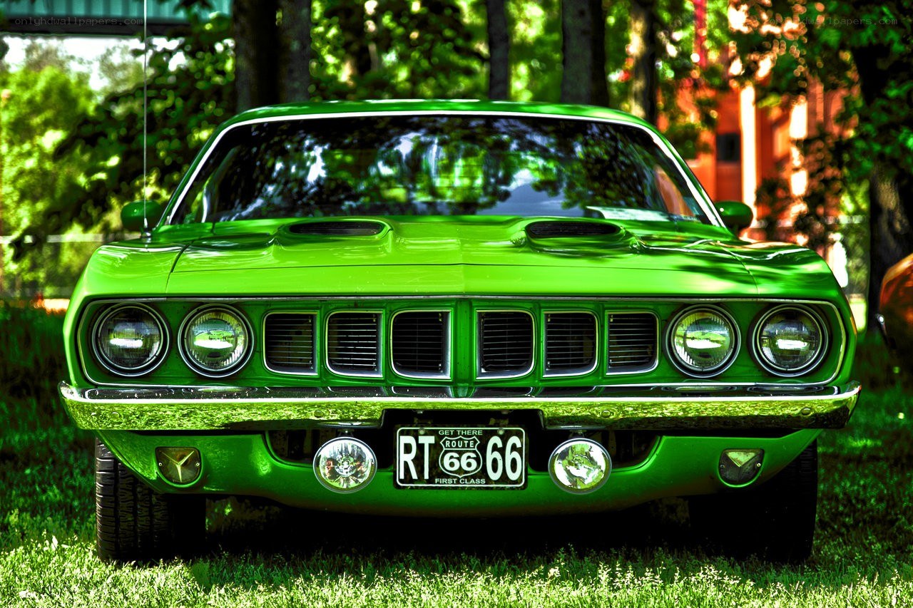 Green classic muscle car