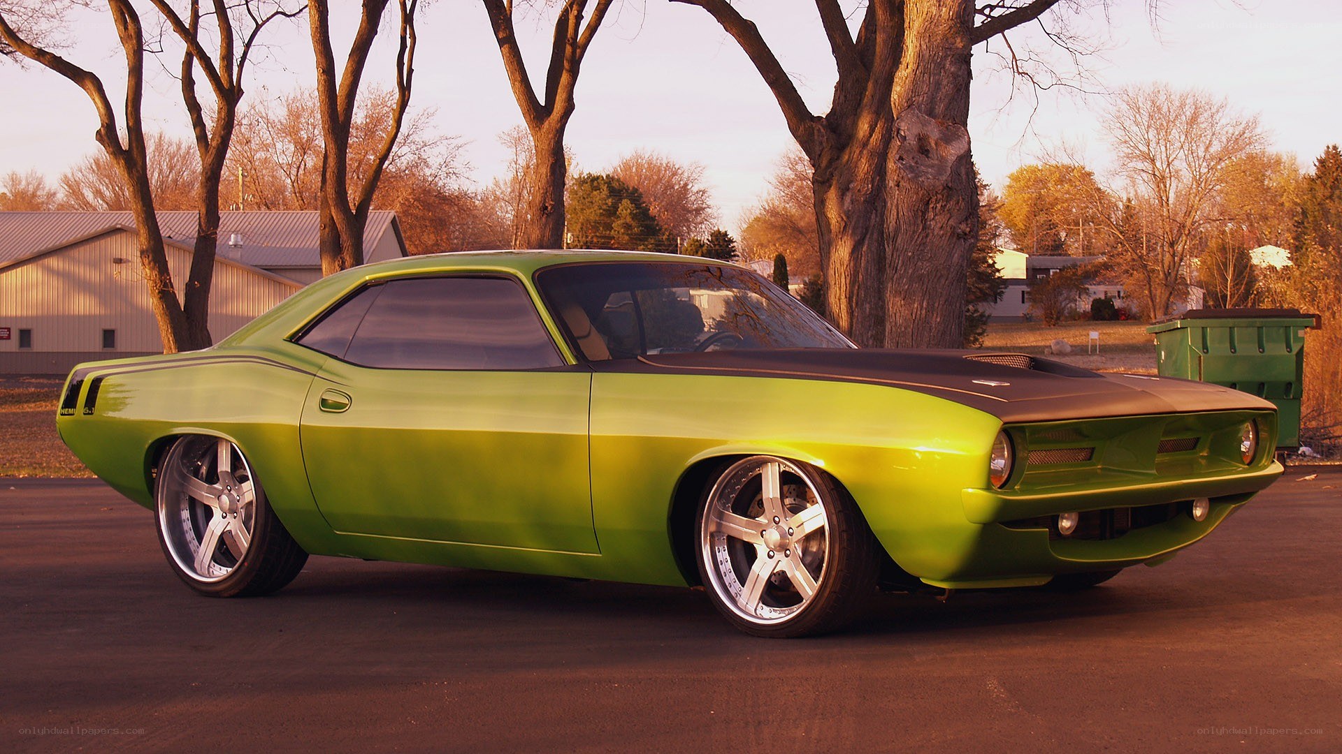 green classic muscle car
