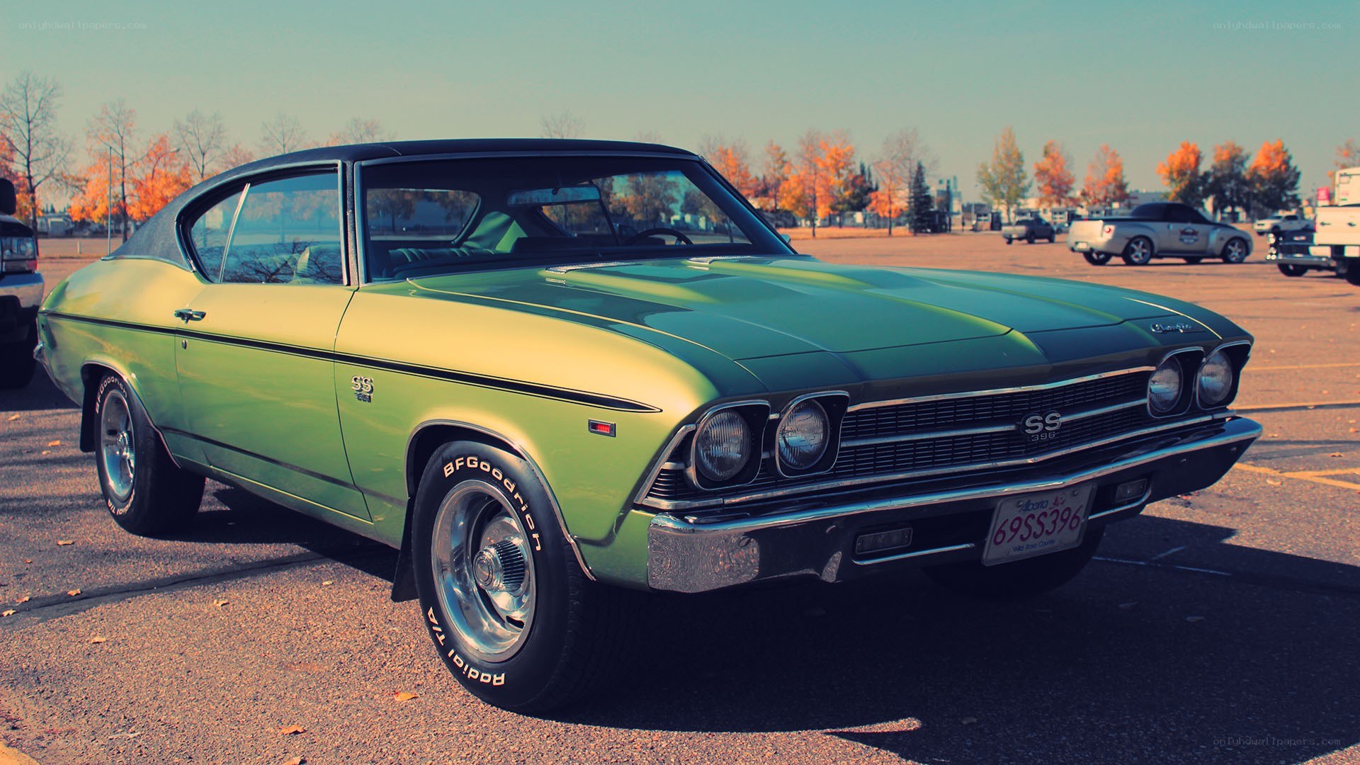 green classic muscle car