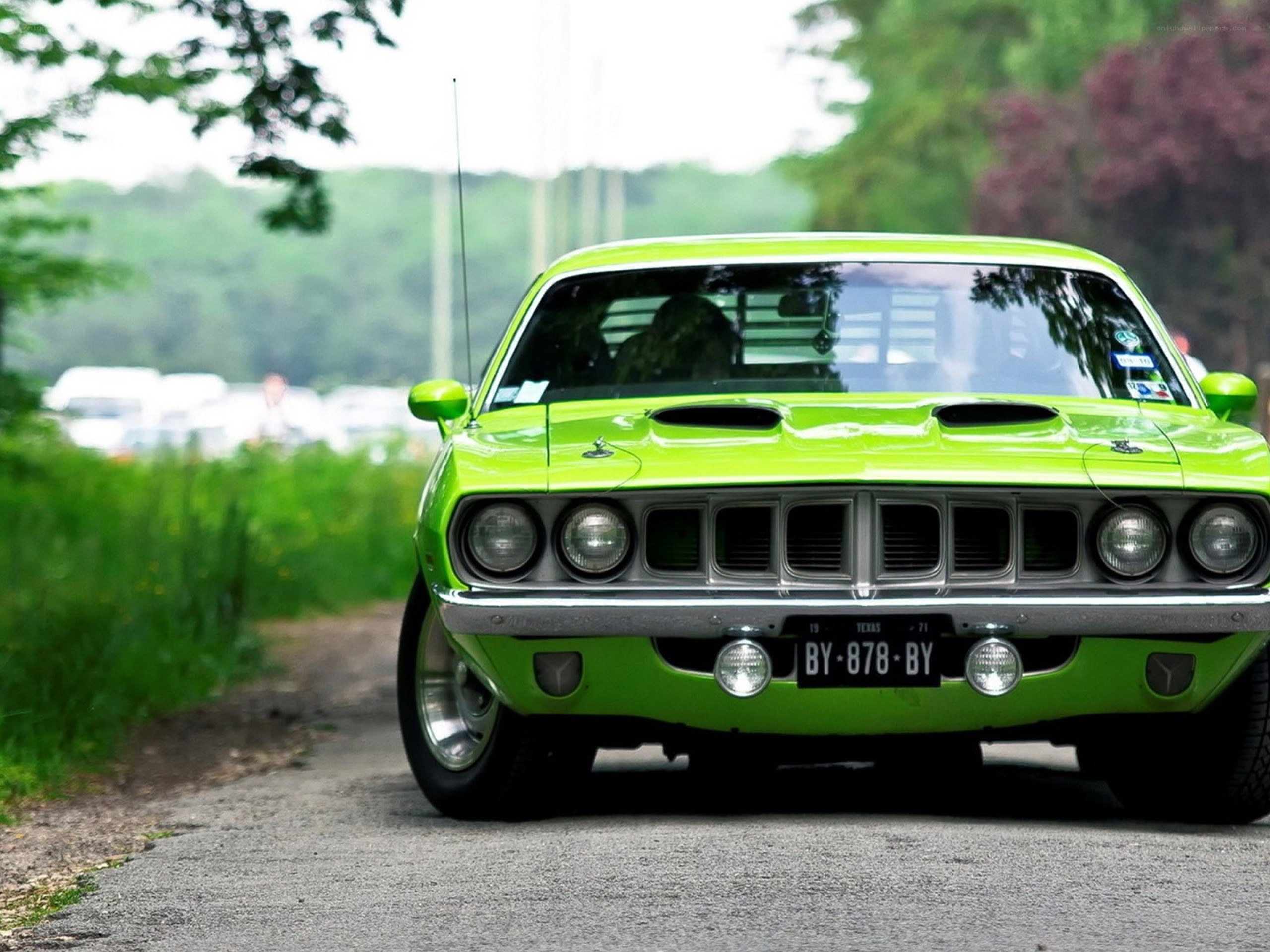 green classic muscle car