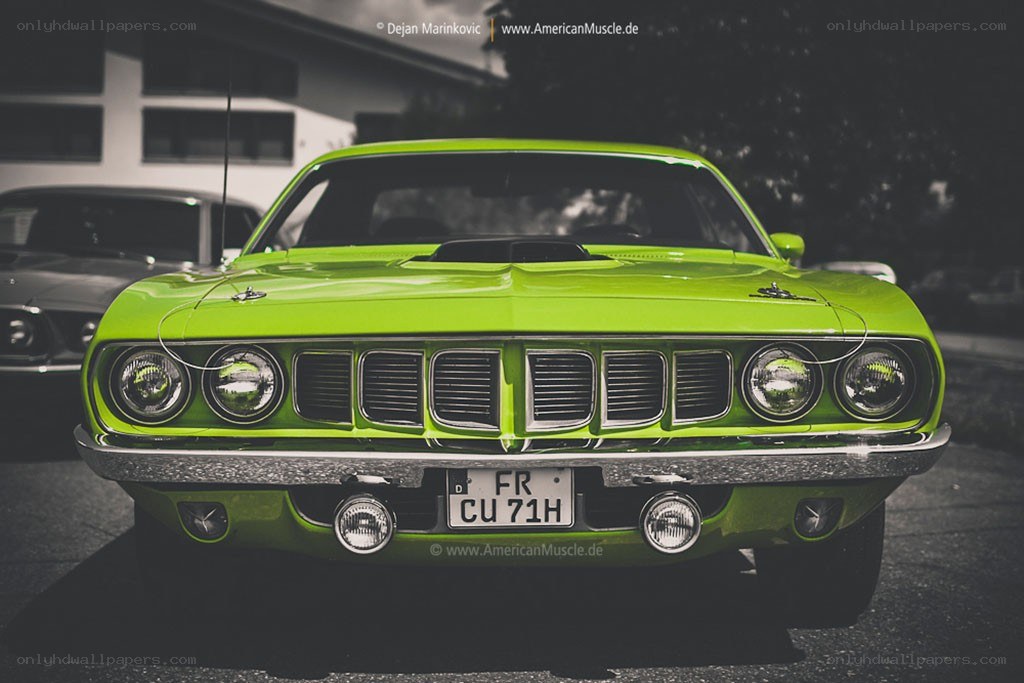 Green classic muscle car