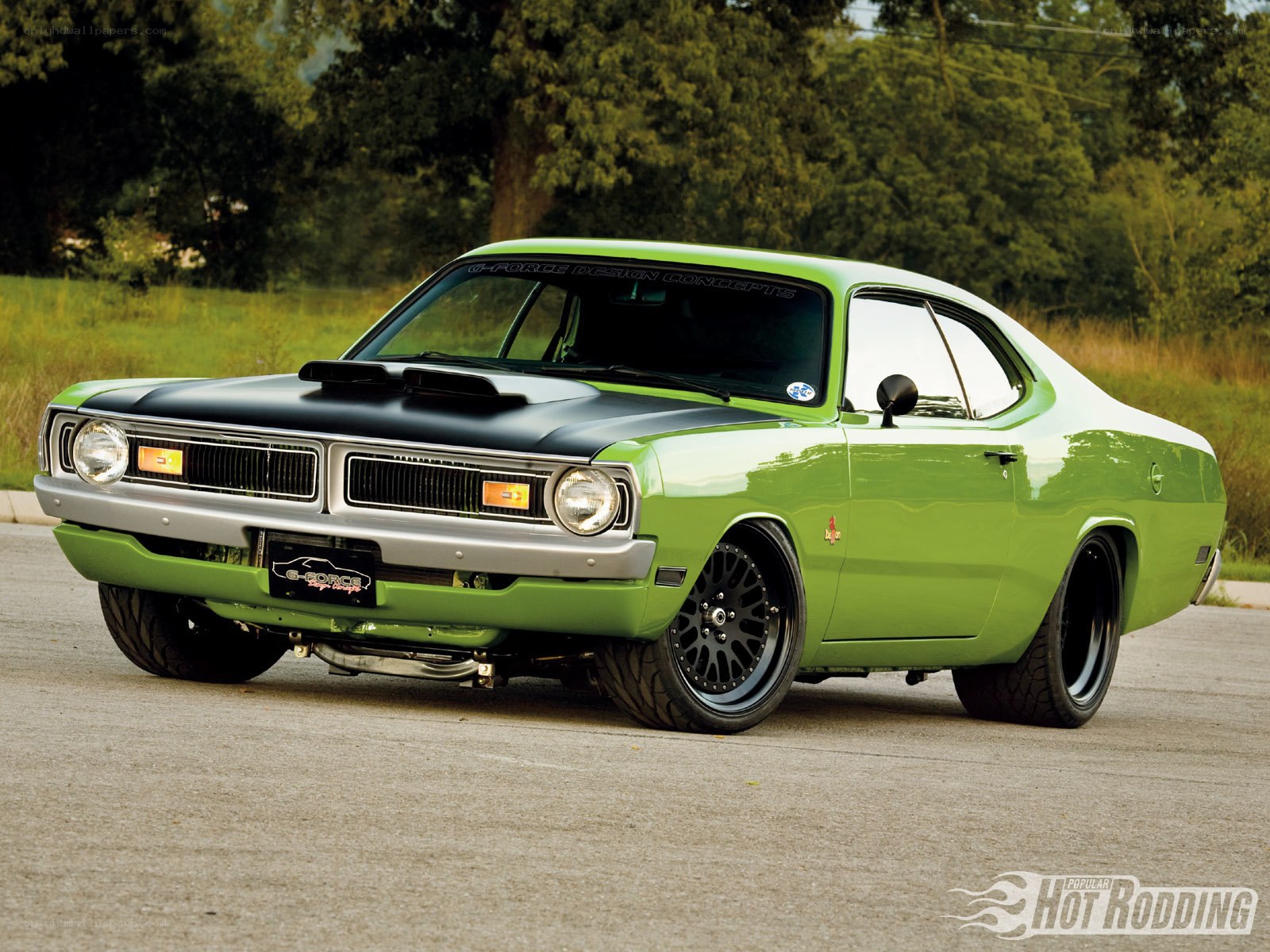 green classic muscle car