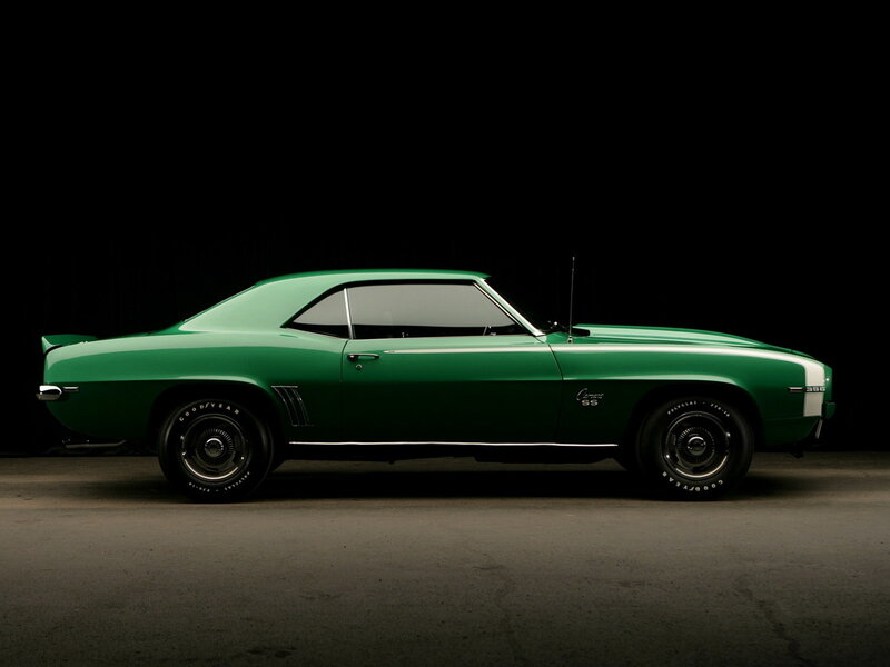 Green Classic Muscle Car — Dramatic, Photograph, Black Background