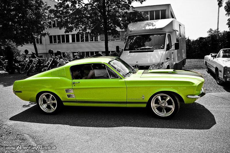 green classic mustang car