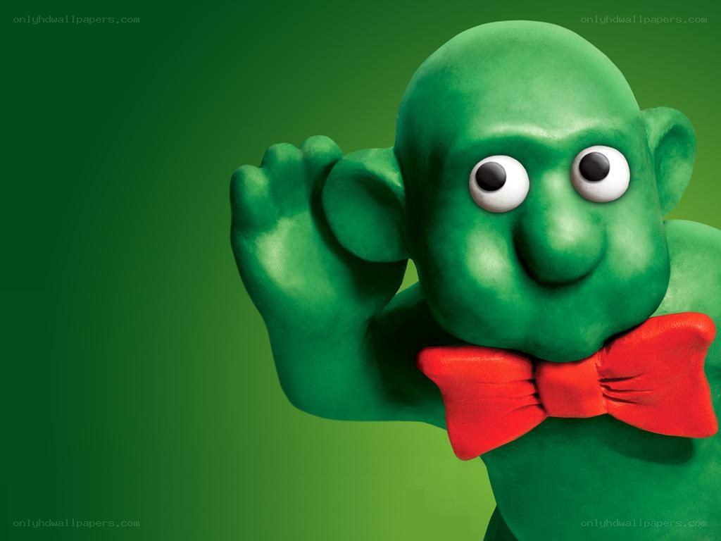 green clay character with red bowtie