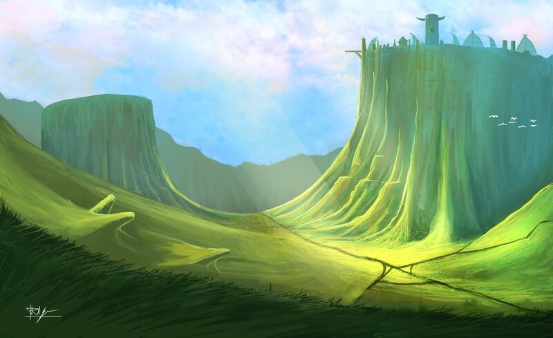 green cliff fortress landscape