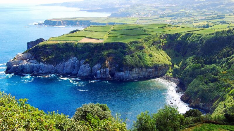 Green Cliffs by Ocean — Blue, Serene