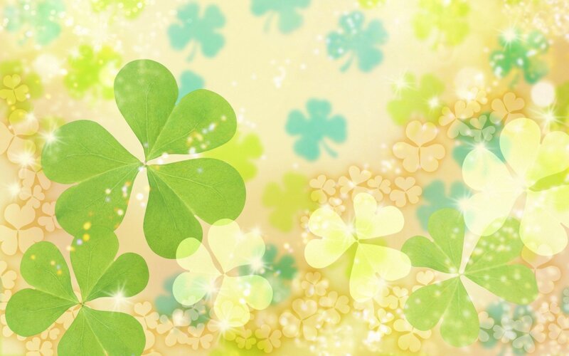 Green Clover Leaves — Cheerful, Digital Art, Shiny Lights