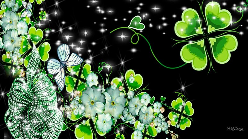 Green Clovers and Flowers
