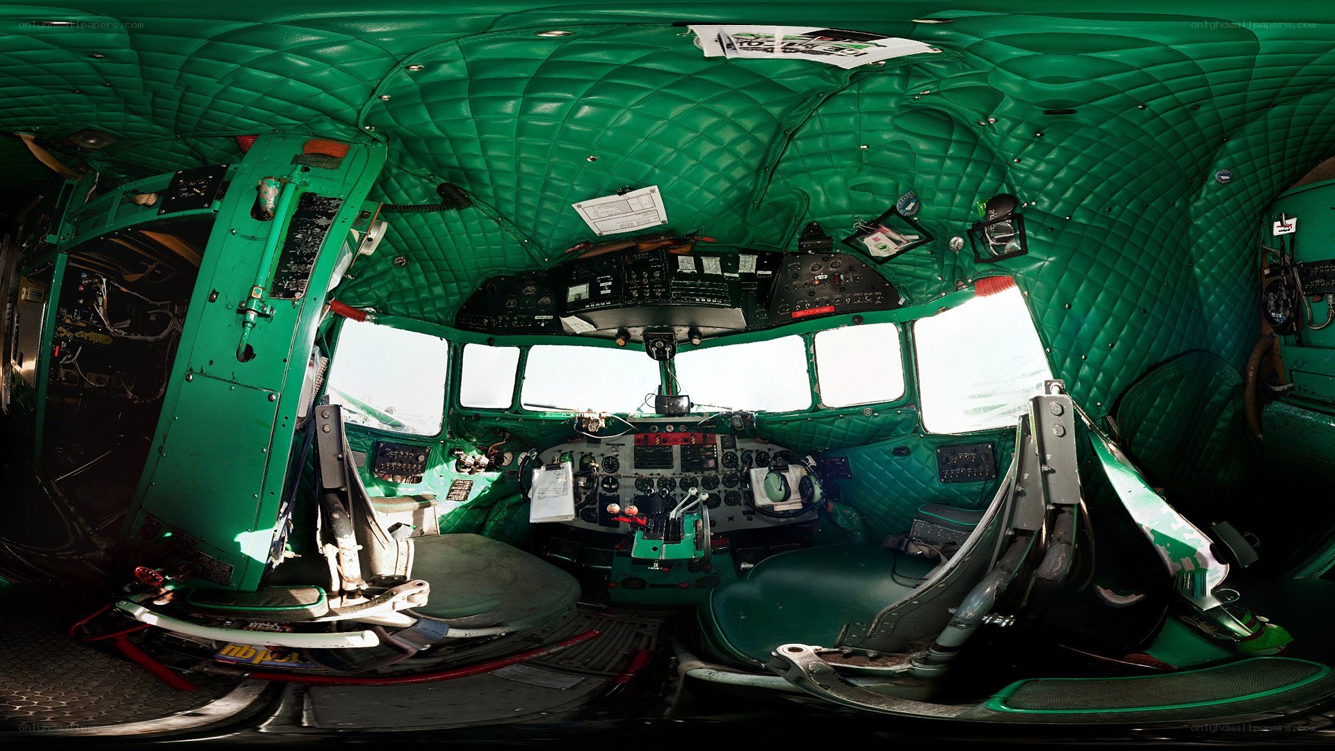 green cockpit interior