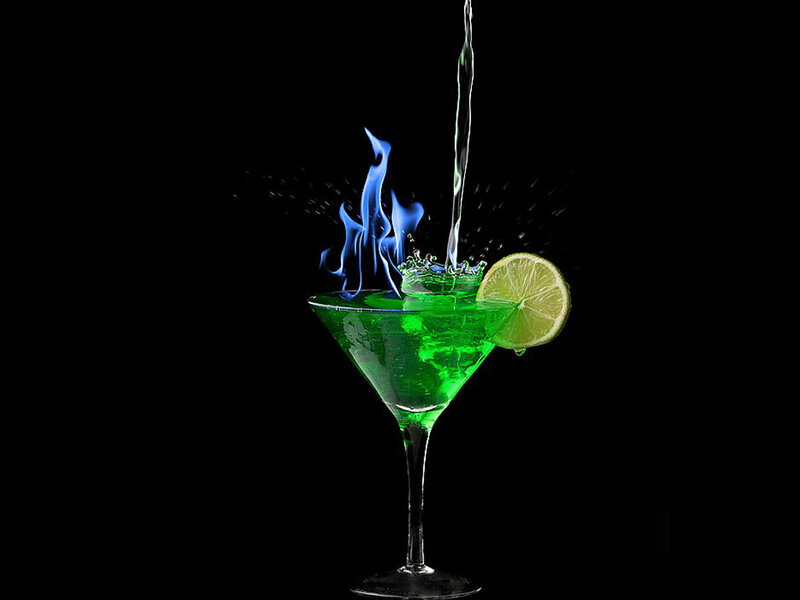 Green Cocktail with Flame