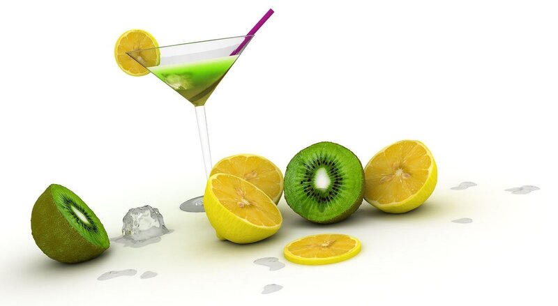 green cocktail with fruit