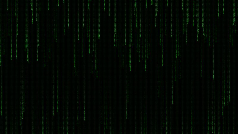 Green Code Rain — Black, Technological, Digital Art