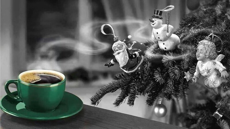 Green Coffee Cup on Table — Festive