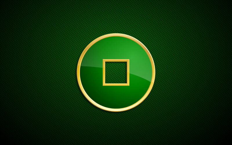 Green Coin with Square Hole — Minimalist