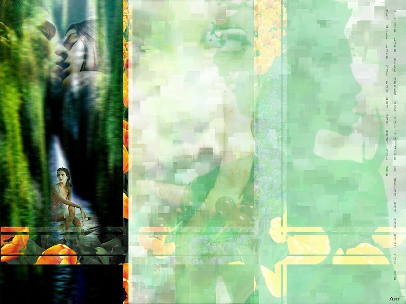 green collage with woman