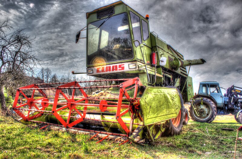 Green Combine Harvester — Dramatic