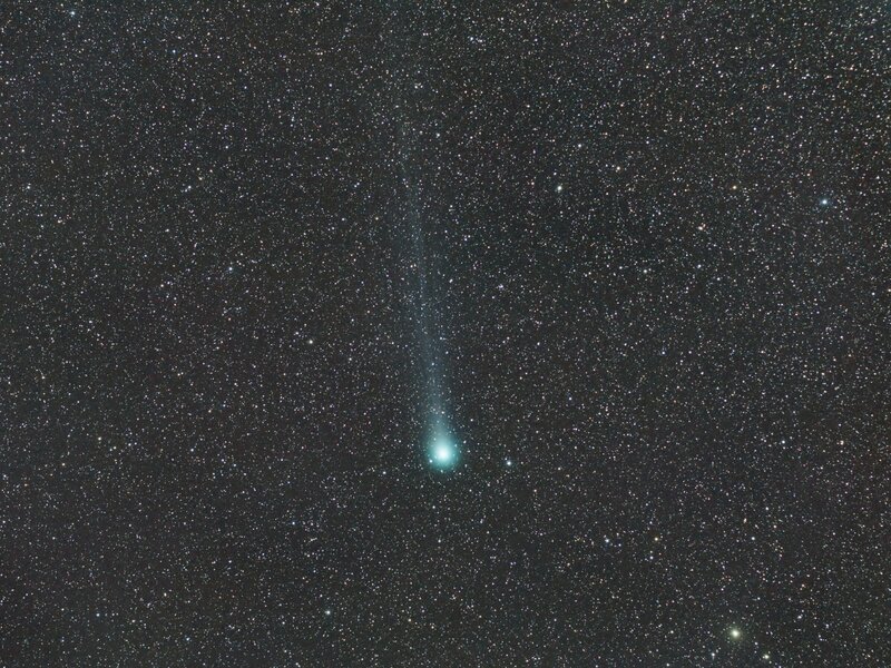 Green Comet in Space — Black, Serene, Night, Photograph