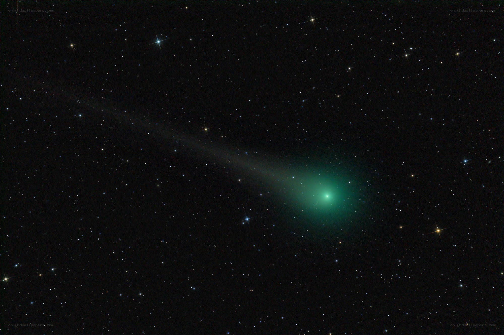 Green comet in starry sky