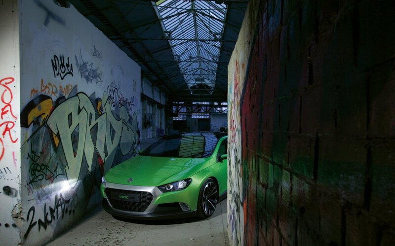 Green Concept Car — Dramatic, Photograph, Graffiti
