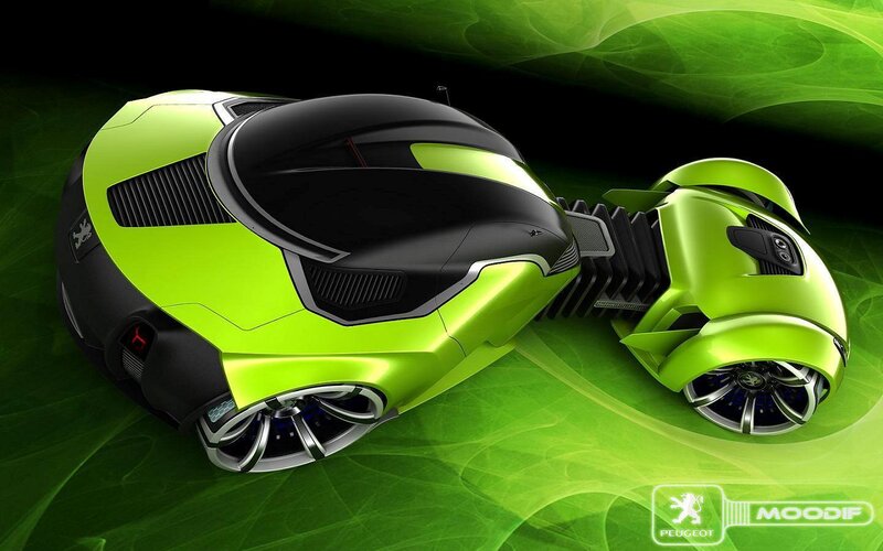 Green Concept Car — Futuristic, 3d Render, Wheels