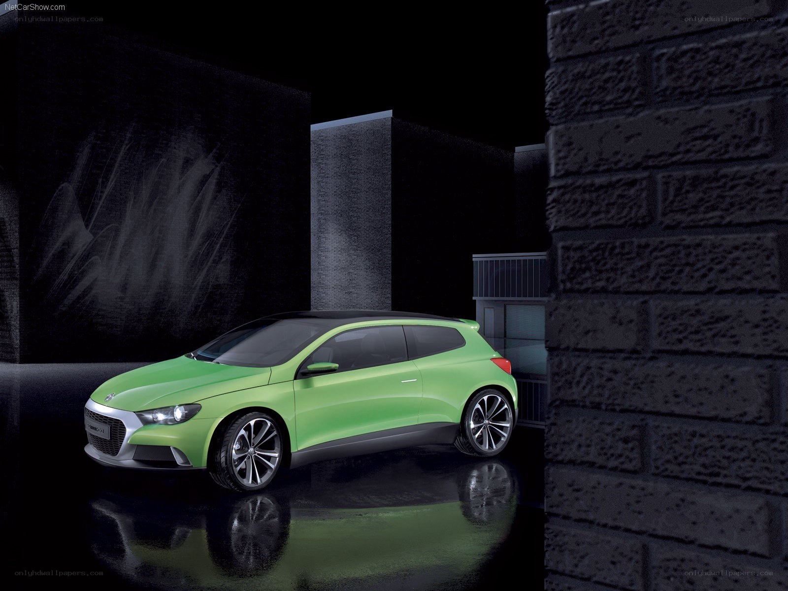 Green concept car in dark setting