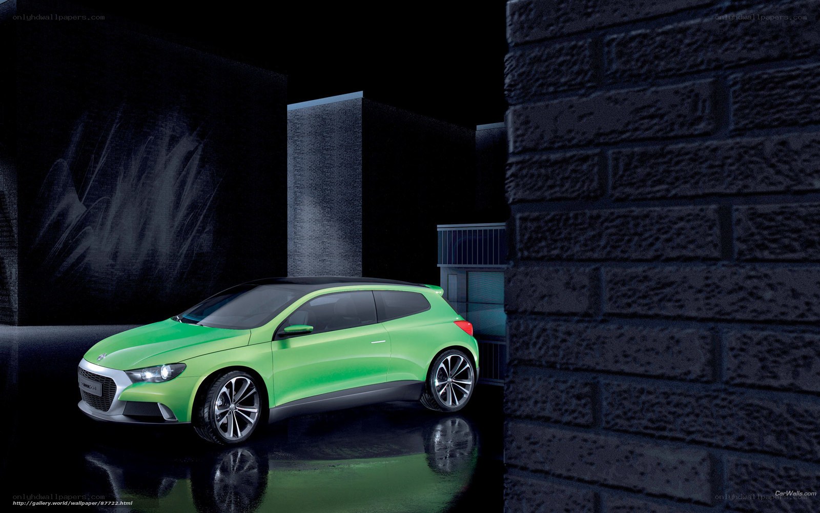 Green concept car in dark setting