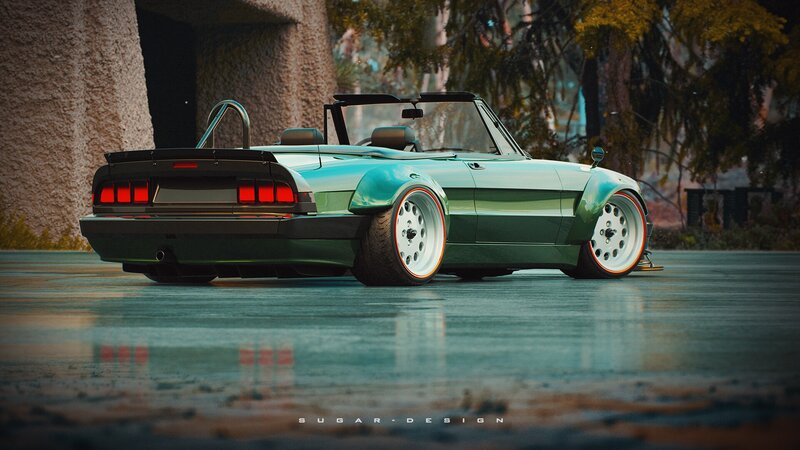Green Convertible Car — Dramatic, Sunset, 3d Render