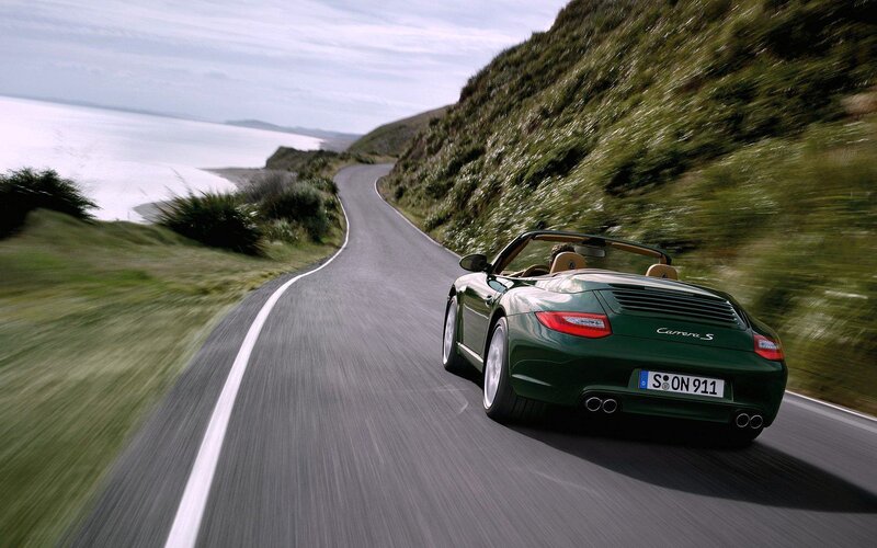Green Convertible Car — Dynamic, Afternoon, Photograph, Road