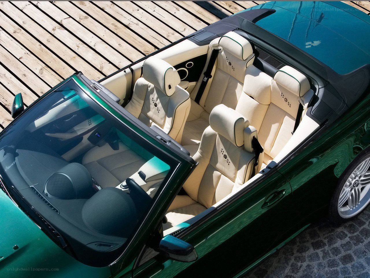 Green convertible car interior