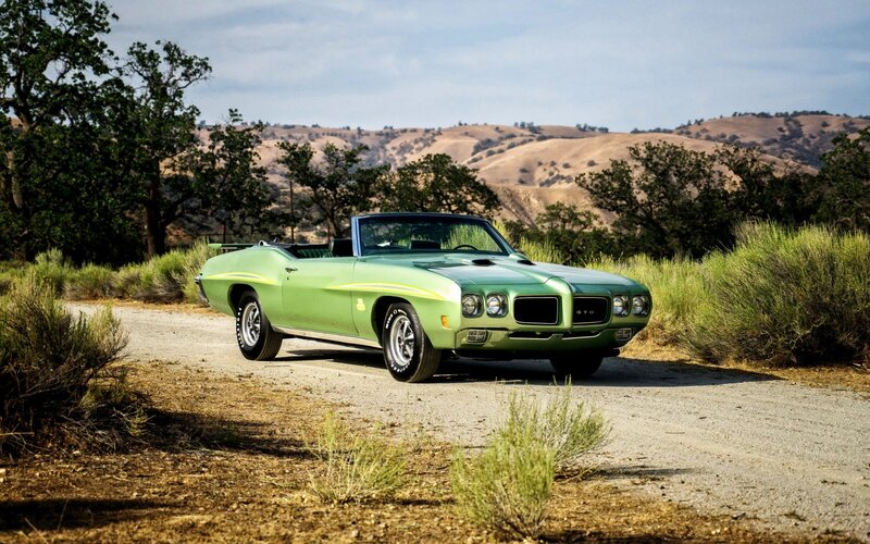 Green Convertible Car — Serene, Afternoon, Photograph, Dirt Road